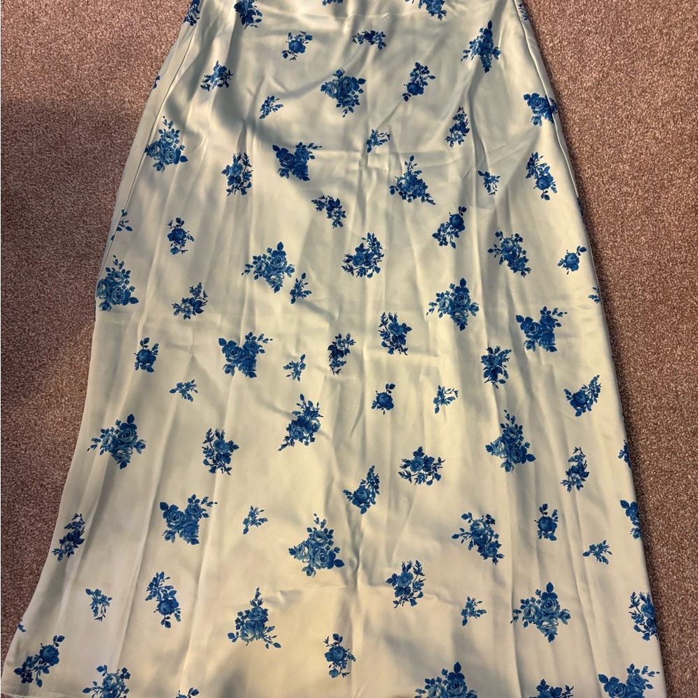 Floral Blue Women’s Satin Midi Skirt